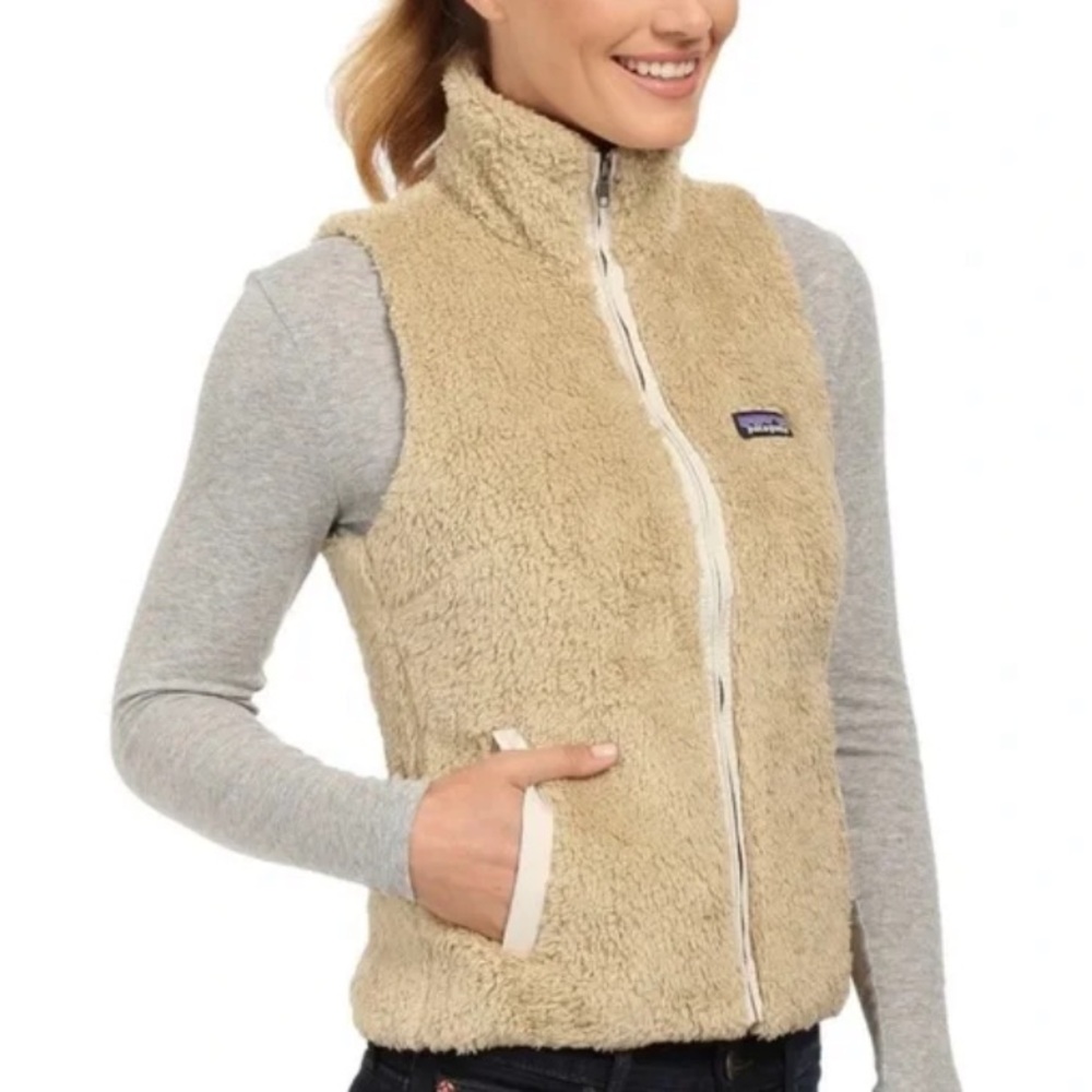 Patagonia Los Gatos Tan Teddy Bear Fleece Vest Women’s Size Medium